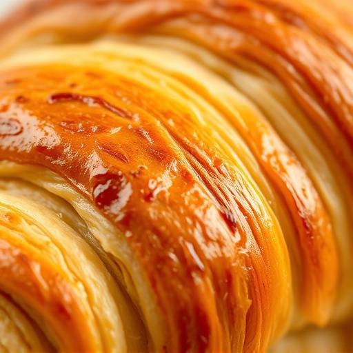 A close-up shot of a flaky, golden-brown croissant.